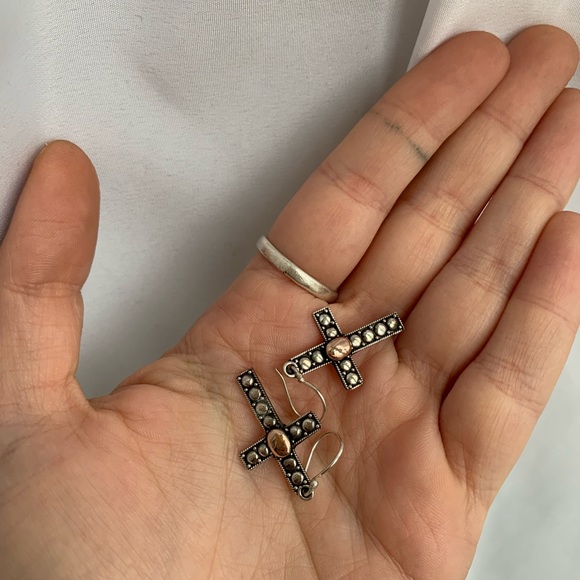 Cross Croix Silver Earrings Boucles d'Oreilles Argent - Picture 5 of 6